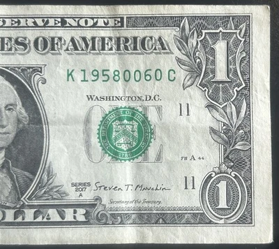 $1 June 1958 Birthday Month Note Fancy Serial Number K19580060C Series 2017A - Image 1 of 3