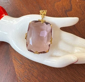 Antique Pinchbeck Gold Faceted Amethyst Glass Victorian Pendant Statement Focal - Bild 1 von 9