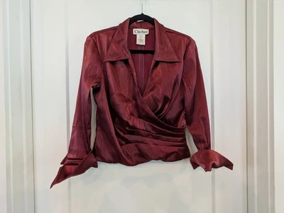 Blusa De Colección CACHET Talla 10 Roja Satinada Formal Vacaciones Boda Imitación Envoltura Foto 1 de 4