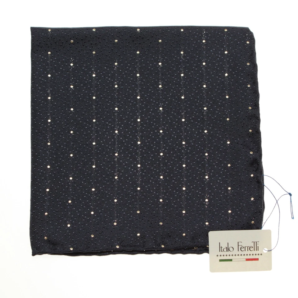 Italo Ferretti Novo com etiquetas bolso de face única quadrado azul marinho com lã/seda dourada 24 KT - Imagem 1 de 4