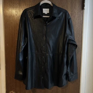 velvet by graham spencer faux leather button down shirt shacket black sz L soft - Picture 1 of 12