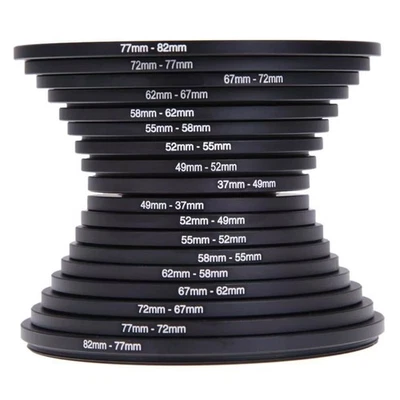 DSLR Camera Lens Filter Adapter Ring Aluminum Alloy 37-82mm 18pcs lightweight - image 1 of 4