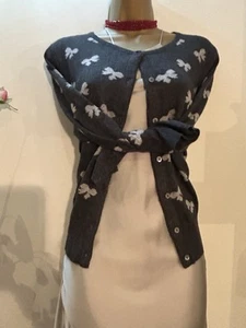 Hobbs Grey Butterfly Print Cashmere Angora Soft Cardigan Size 14 - Picture 1 of 19