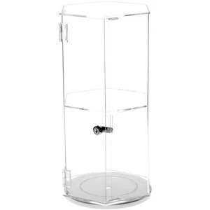 Plymor Acrylic Hexagonal Locking Case Rotating Base 1 Shelf 18.75"Hx9.5"Wx8.25"D - Picture 1 of 1