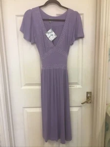 Zeddz (Nancy Mac) Dusky Lilac Beaded Jersey Softly Pleated Dress Size Medium £35 - Picture 1 of 5