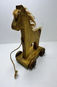 Bohemian Country Style Wooden Pull Along Horse Toy / Deco Handmade In California - Picture 1 of 13