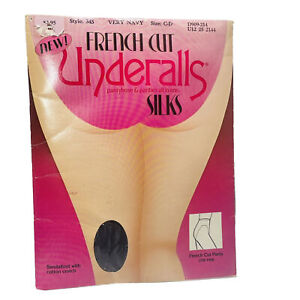 Underalls French Cut Silks Pantyhose & Panties All in One C-D Very Navy Vintage