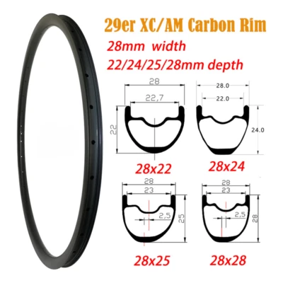 Llantas de carbono para bicicleta MTB 29er 28 mm de ancho sin cámara/clincher ruedas de 24-36 agujeros Foto 1 de 4