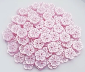 20 Light Pink Carved Flower Buttons, Size 14mm with 2 sew through holes - Picture 1 of 1