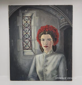 VTG Portrait Of Woman Oil On Canvas Painting by June Dever, 20” x 24", Unframed - Picture 1 of 13