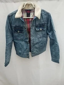 Junior Girls Or Boys Gap Kids Denim And Red Plaid Jean Jacket, Size XL Regular - Picture 1 of 8