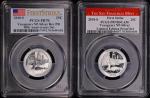 Juego de 2 monedas 2018-S Voyageurs NP cuarto de plata graduación profesional FS PR-70 y PR-70 DCAM - Imagen 1 de 2