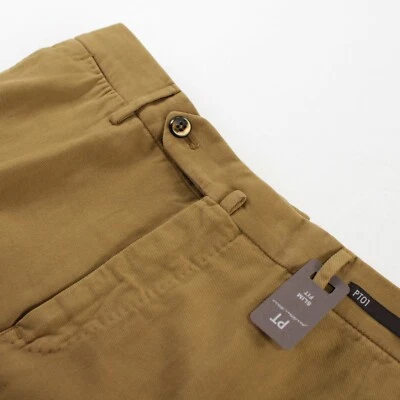 PT01 NWT Casual Pants / Chinos 48 32 US Golden Tan Cashmere Cotton Blend Slim - Image 1 of 4