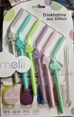 Melli Silikon Trinkhalme Mit Spühlbüste 6er set Neu - Bild 1 von 2