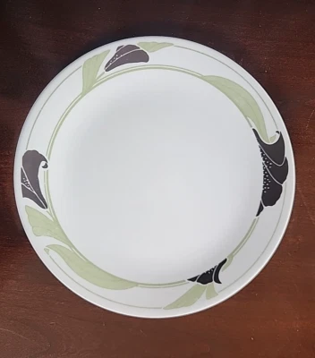 Plato de cena vintage Corelle orquídea negra, 10-1/4" verde y negro con borde floral Foto 1 de 4