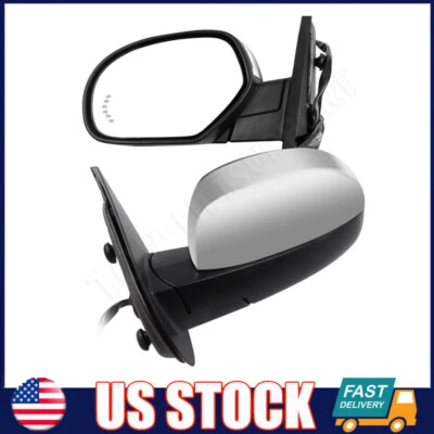 Potência aquecida para 07-13 Chevy GMC Chrome memória seta luz espelhos laterais par - Imagem 1 de 4