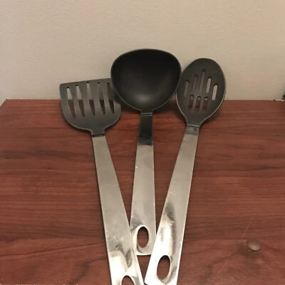 Oneida Utensil Lot Stainless Nylon Slotted Spatula Slotted Spoon Ladle Black - Image 1 of 4