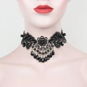 Gothic Victorian Lace Choker Necklace Earrings Costume Party Halloween Cosplay - Picture 1 of 80