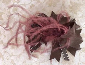 Brown and White Feather Hair Bow 5" - Picture 1 of 1