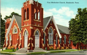 HUMBOLDT TENNESSEE FIRST METHODIST CHURCH VINTAGE LINEN POSTCARD - Picture 1 of 2