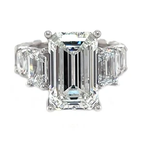 8.13 ct G VS1 IGI Emerald Cut Lab Created Diamond Eternity Engagement Ring 14KWG - Picture 1 of 6