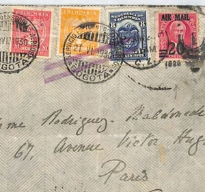 USA-CANAL ZONE/SCADTA/COLOMBIA Cover *TRIPLE MIXED FRANKING* Air 1930 Paris XT3 - Picture 1 of 10
