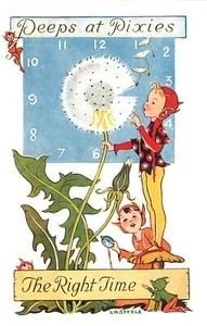 Postal de salmón de fantasía de tiempo adecuado Steele Peeps Pixies de la década de 1930 25-1637 - Imagen 1 de 2