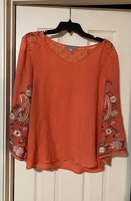 Top túnica grande para mujer Valerie Stevens con mangas bordadas florales naranja Foto 1 de 4