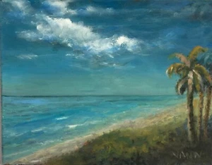 ORIGINAL SEASCAPE ART OIL PAINTING BY GINA VANN 11”x 14” SIGNED UNFRAMED 2023 - Picture 1 of 6