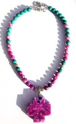 COLLAR LARGO HECHO A MANO ELEGANTE CRUZ ÁGATA ROSA 18" Foto 1 de 4