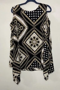 Chico's black/ gold/cream, chain link design, cold shoulder blouse size 3 (16) - Picture 1 of 6