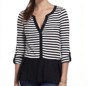 9-H15 STCL postcard Anthropologie Top White Black Cotton/Linen Size Medium - Picture 1 of 3