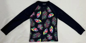 Land's End Girls Long Sleeve Rashguard Top Navy w/ Bright Leaves Sz 8 NWOT - Picture 1 of 5