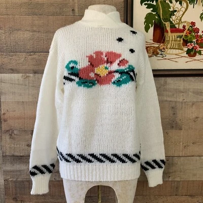 Suéter Pullover Tejido Floral Abstracto Invierno Años 80 De Gran Tamaño Grande Foto 1 de 4