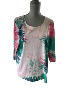 Coral Bay Ferns Top Petite XL 3/4 Sleeve Pink, Blue, Green,  Colorful - Picture 1 of 7