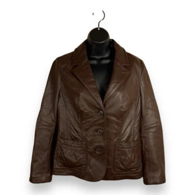 CHAQUETA DE CUERO DE PIEL DE CORDERO PEQUEÑA VINTAGE AÑOS 90 LIZ CLAIBORNE CIERRE DE BOTONES Foto 1 de 4