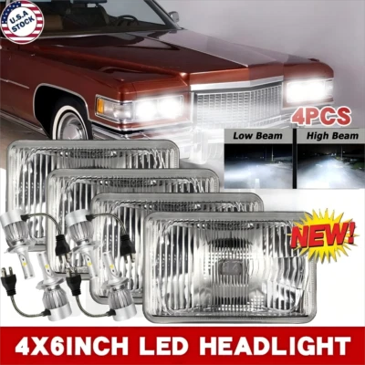 4PCS 4X6"GLASS LENS LED Headlight Beams for Cadillac Fleetwood DeVille 1975-1986 - Image 1 of 4