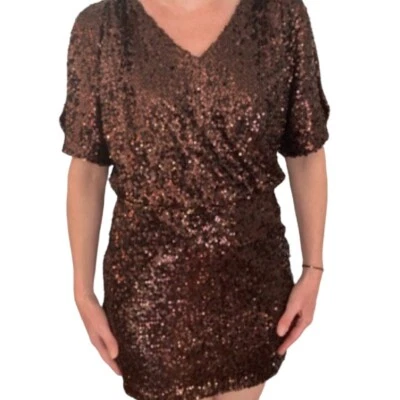 CACHET Copper Sequin Rhinestone Mini DRESS 10 Beaded Blouson Sexy Party Sparkle - Image 1 of 4