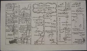 1767 Hoja de ruta de revista original de Londres a Barwick - Imagen 1 de 1