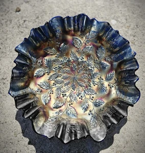 Rare Fenton Iridescent Blue Holly Carnival Glass Dish - Picture 1 of 7