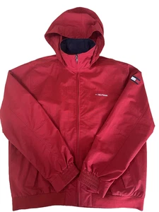 TOMMY HILFIGER Herren XXL Rot Windbreaker Jacke versteckte Kapuze Spellout 2XL Vintage - Bild 1 von 11