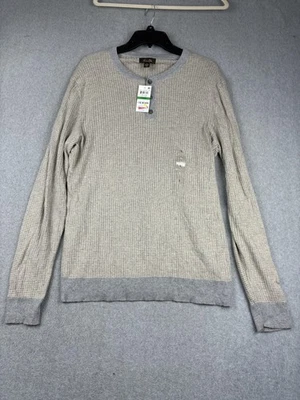 Tasso Elba Luxe Lounge Sweater Mens Large Taupe Gray Henley Cotton Silk Cashmere - Image 1 of 4