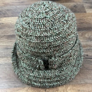 Woolrich Womens Knit Cloche Bowler Bowknot Winter Hat Green EUC - Picture 1 of 7