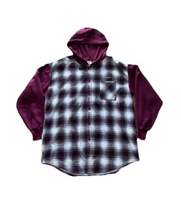 Vintage 90s Nike Flannel Plaid Hoodie XXL Made in USA Button Up Single Stitch - Bild 1 von 6