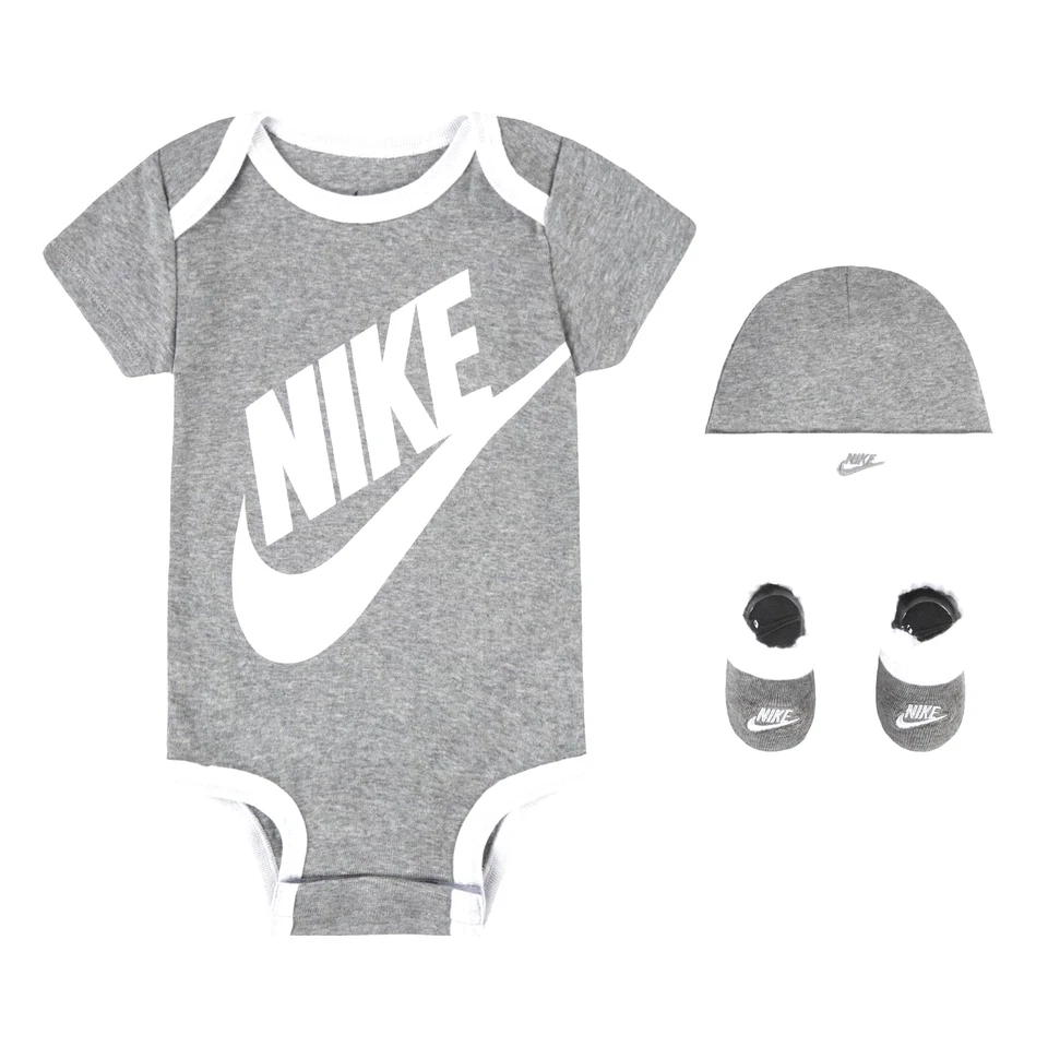Nike Baby 3 Piece Set - LN0073 042 - Dark Grey Heather / White - Size 0-6 Months