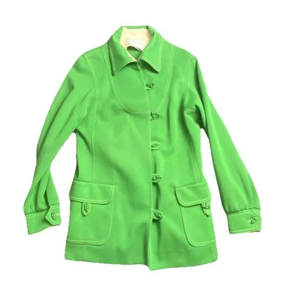 Vintage Butte Knit 1960s Bright Green Long Sleeve Jacket Mod Polyester - Image 1 of 4