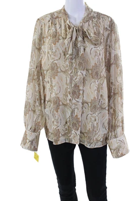 Renuar Womens Textured Long Sleeve Button Up Pattern Blouse Beige Size XXL - Image 1 of 4