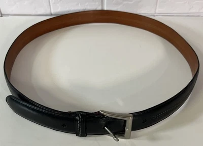 "CINTURÓN COACH de cuero negro para hombre con hebilla plateada talla 40"" hecho en Italia #3885" Foto 1 de 4