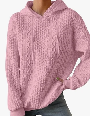 sudadera con capucha punto cable rosa Foto 1 de 2