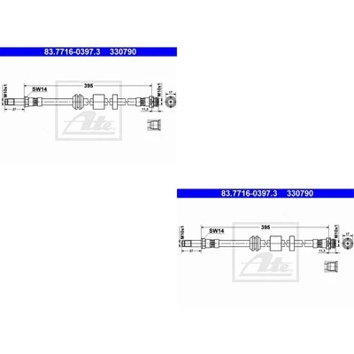 2x ATE Manguera de Freno Eje Delantero para Ford C-Max DM2 1.6 2.0 Focus _ Hcp - Imagen 1 de 2